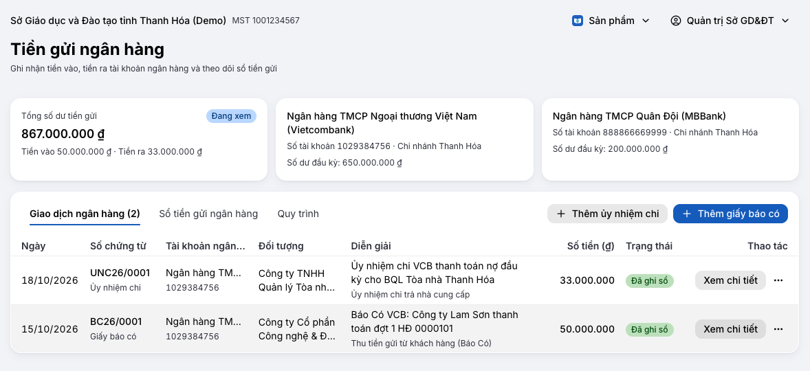 Phân hệ Tiền gửi ngân hàng