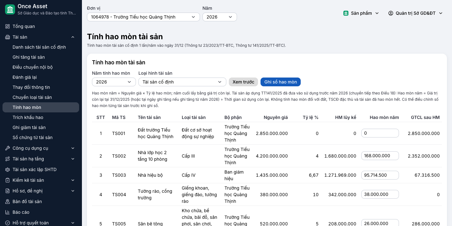 Xem trước bảng tính hao mòn năm