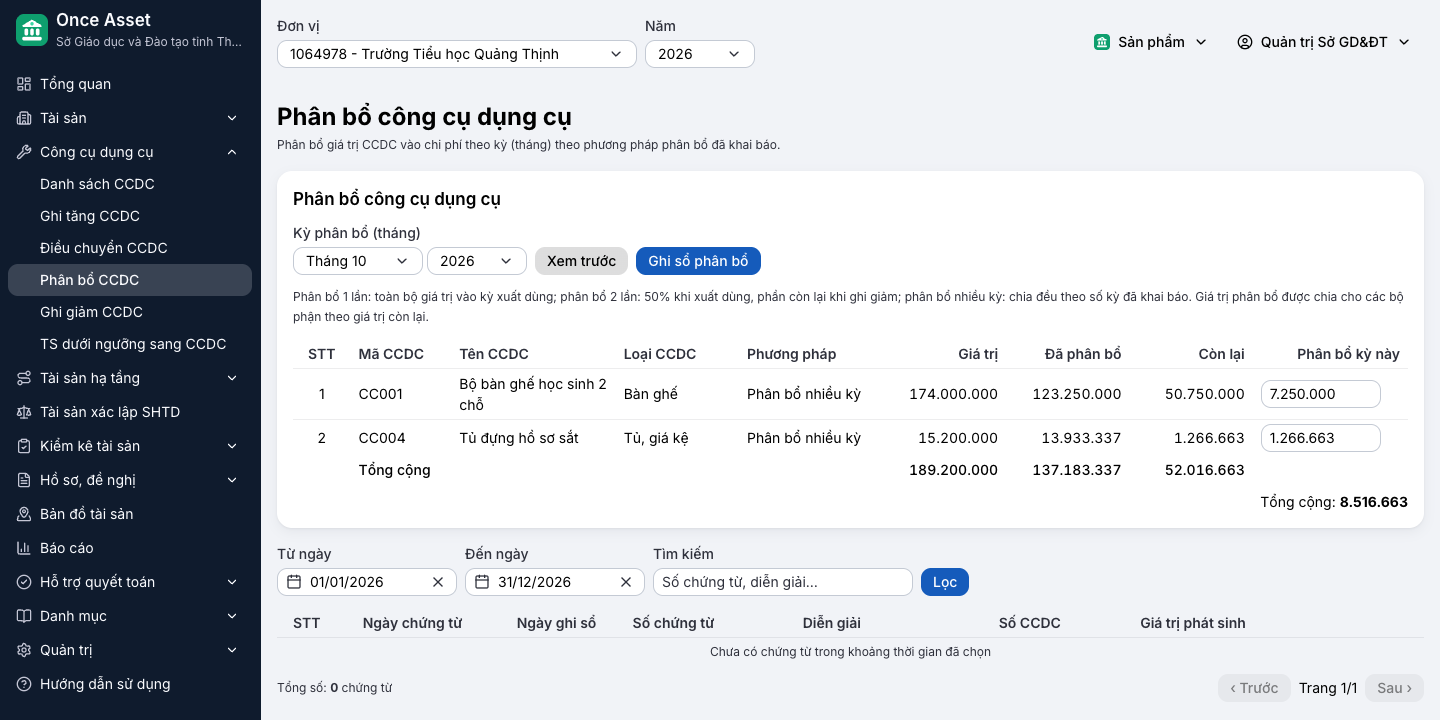 Phân bổ công cụ dụng cụ theo kỳ