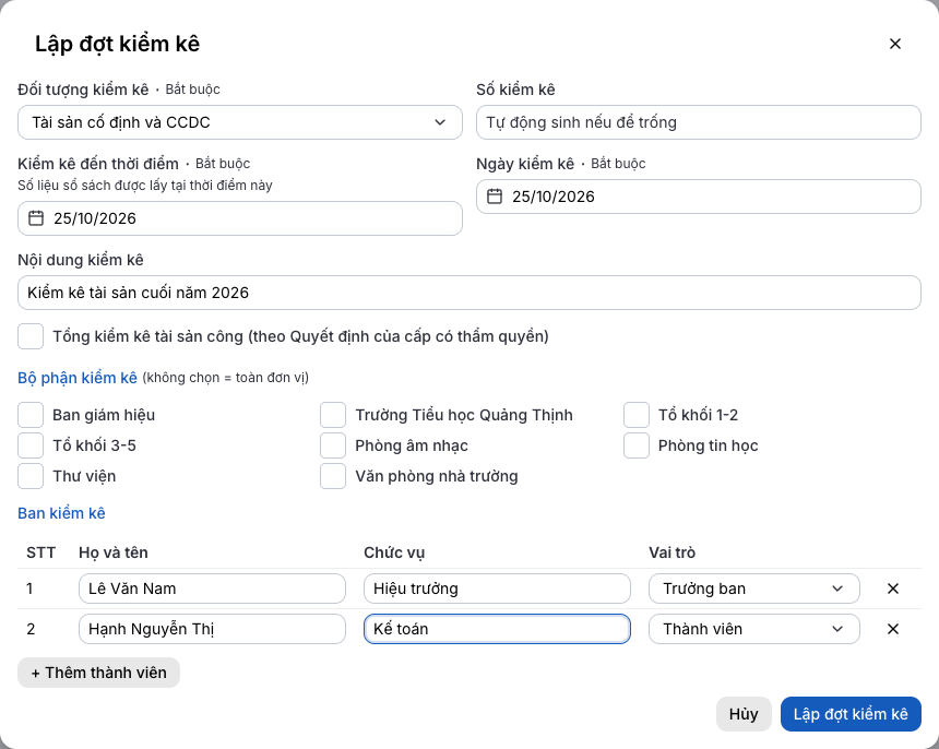 Lập đợt kiểm kê